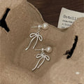 Pearl Earrings for Women 925 Sterling Silver with Ribbon Bow Design Elegant Dangle Drop Earrings Gift for Her
