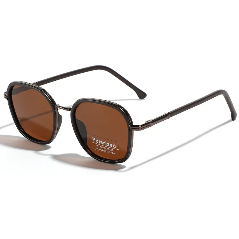 TR90 Polarized Driver Sunglasses Unisex UV400 Vintage Square Lenses TAC Material Silver Frame Lens Logo Adult FUQIAN TR6014