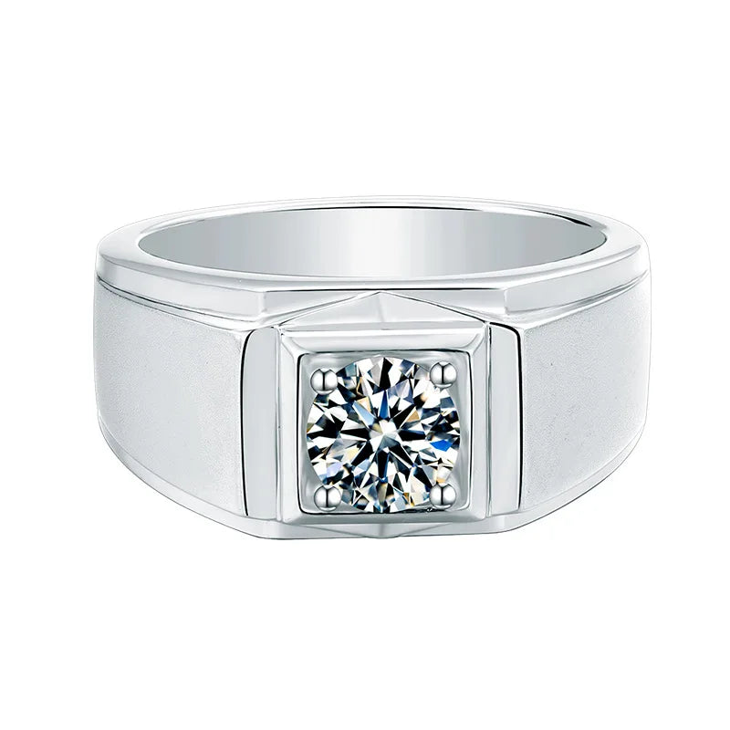 R.GEM. Classic S925 Silver Rhodium Plated 1CT Round Brilliant Cut Moissanite Ring Wholesale for Men Women