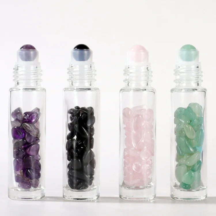 Custom logo Natural Crystal Chips Gemstone Infused Roller Bottle 10ml