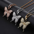 Animal Butterfly Pendant Necklace Gold Plated Rope Chain Cubic Zirconia Mens Women Hip Hop Rock Jewelry Butterfly Charm