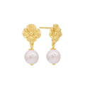 925 Silver 18K Gold Plated Flower Shape Drop Earrings for Womens Party Baroque Oversize Pearl Earrings