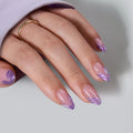 BTArtbox 3D Design Luxury Soft Gel Artificial False Fake Nails Wholesale Short Almond Purple French Bling Chrome Press on Nails