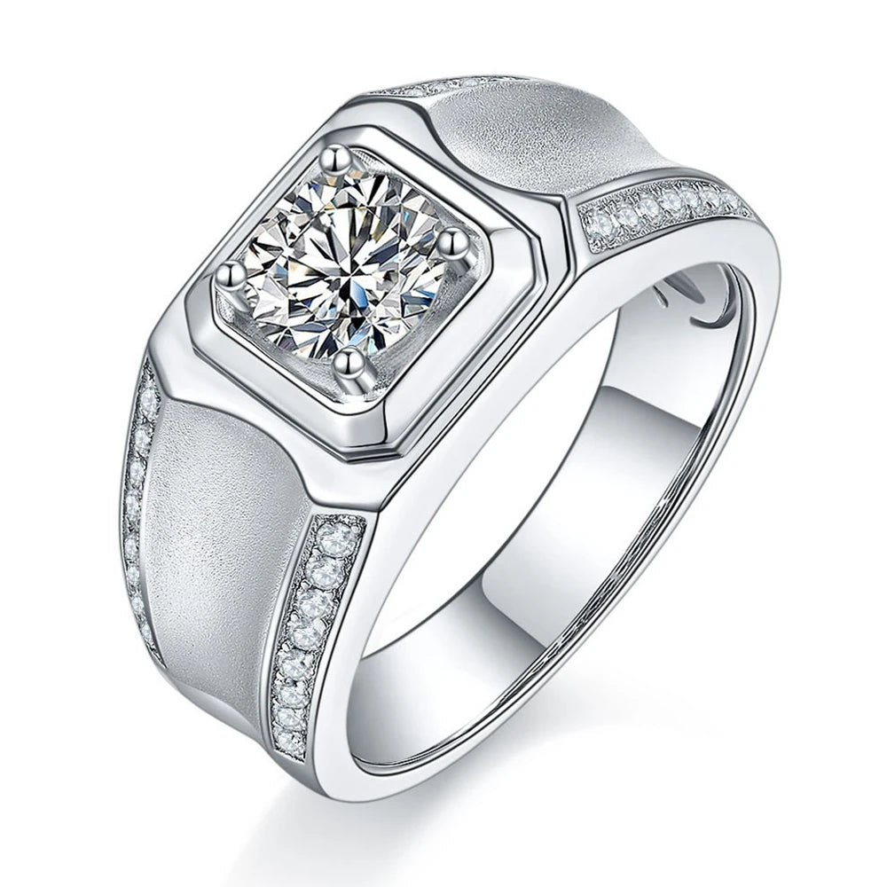 Fine Jewelry 925 Sterling Silver Round Brilliant Cut Level D 1ct Vvs Engagement Men Moissanite Rings
