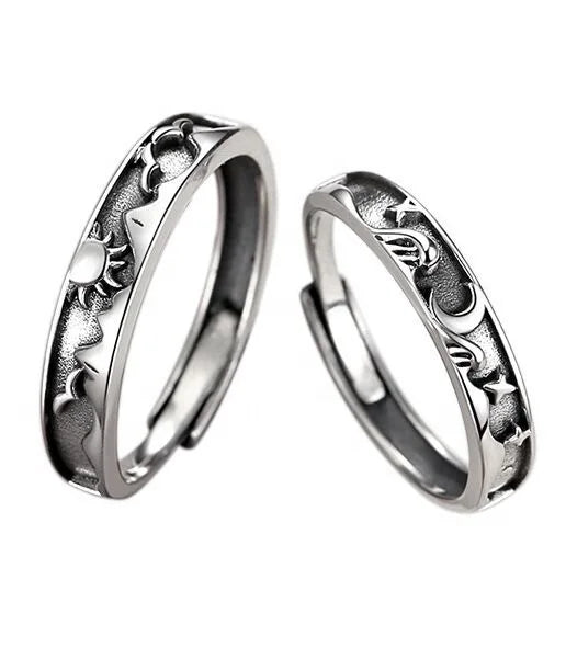 Fashion Jewelry 925 Silver Adjustable Sun and Moon Matching Eternity Wedding Band Couples Rings for Men Women Anniversary Gift