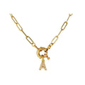SC Jewelry Women Gift Cubic Zirconia Initial Necklaces 14K Gold Plated Paper Clip Chain 26 Letter Necklace