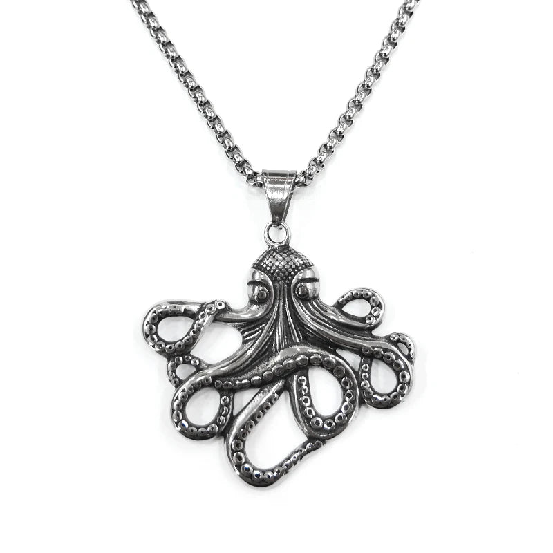 Wholesale Stainless Steel Men's Necklace with Punk Beach Octopus Pendant for Gift Occasions