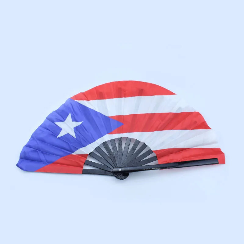 2025 Traditional Custom Chinese Bamboo Fan Folding Hand Fan Puerto Rico Flag Bamboo Fan for Party