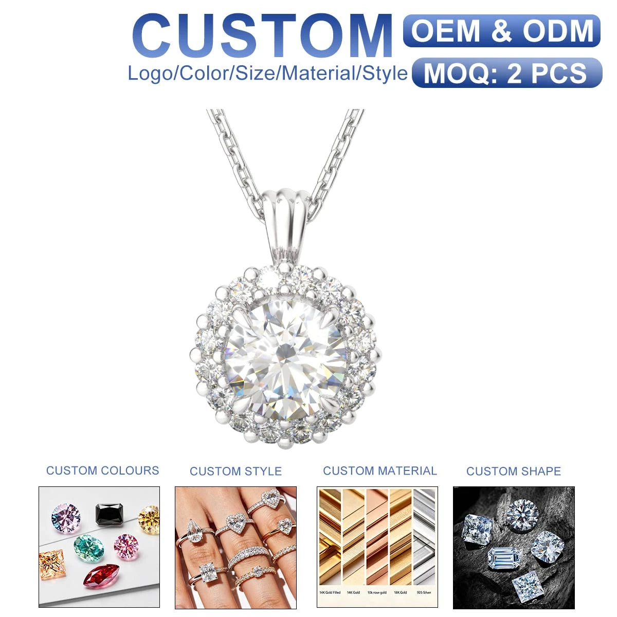 Real 2ct D Color 925 Sterling Silver Trendy Jewelry Wedding Engagement Moissanite Diamond Pendant Necklace with Stone for Women
