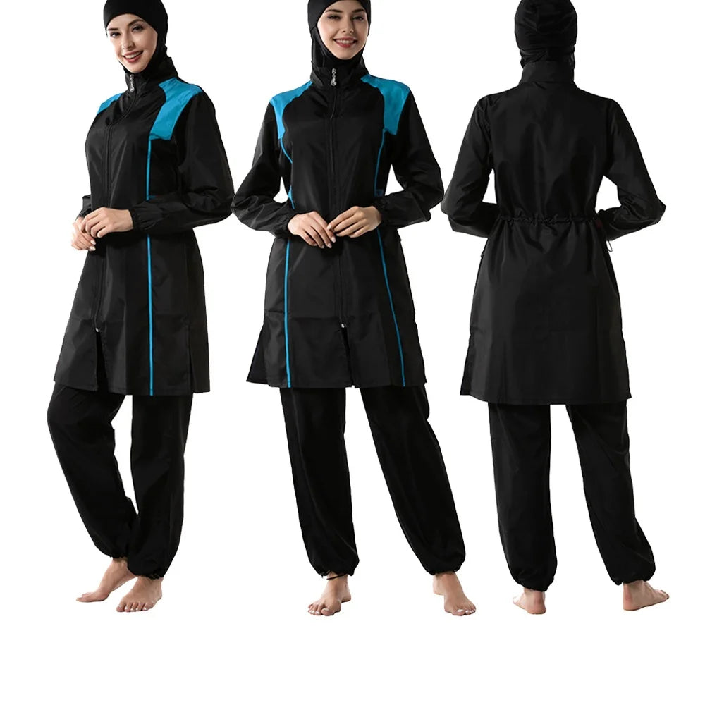 Best-Selling Plus Size Muslim Waterproof Burkini Long Robe Swimsuit Set Loose-Fitting Patchwork Design