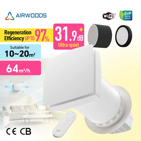 64CMH Air Volume Humidity Control Fresh Air Ventilation Unit Heat Recovery Ventilation Wall Recuperator Ventilation Local