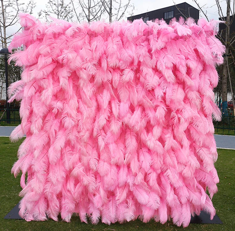 Other Decor Flower and Plant High Quality Roll up Flower Wall Fabric Cloth Artificial Flower Panel pink Flowerwall pink Feather