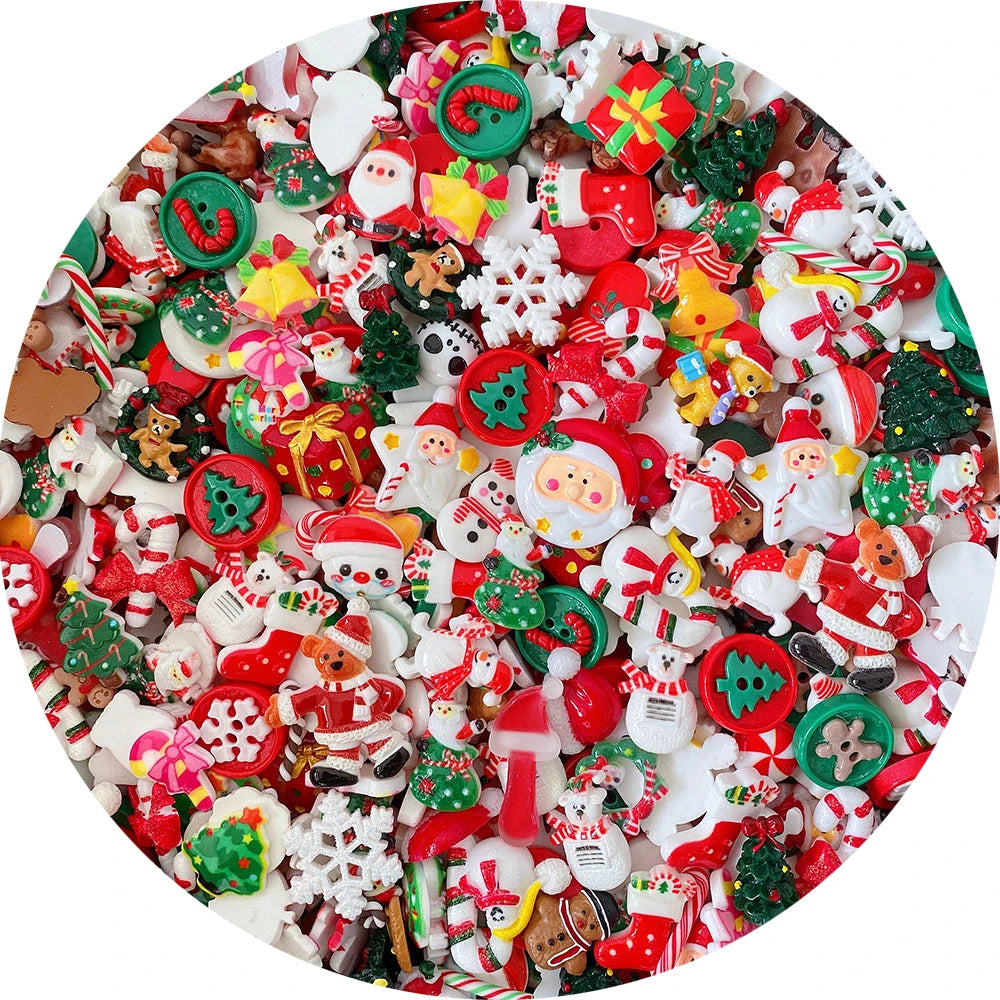 Hot Selling Mixed Christmas Series Resin Ornament Flatback Cabochons for DIY Crafts Scrapbooking Making Phone Shell Accessories