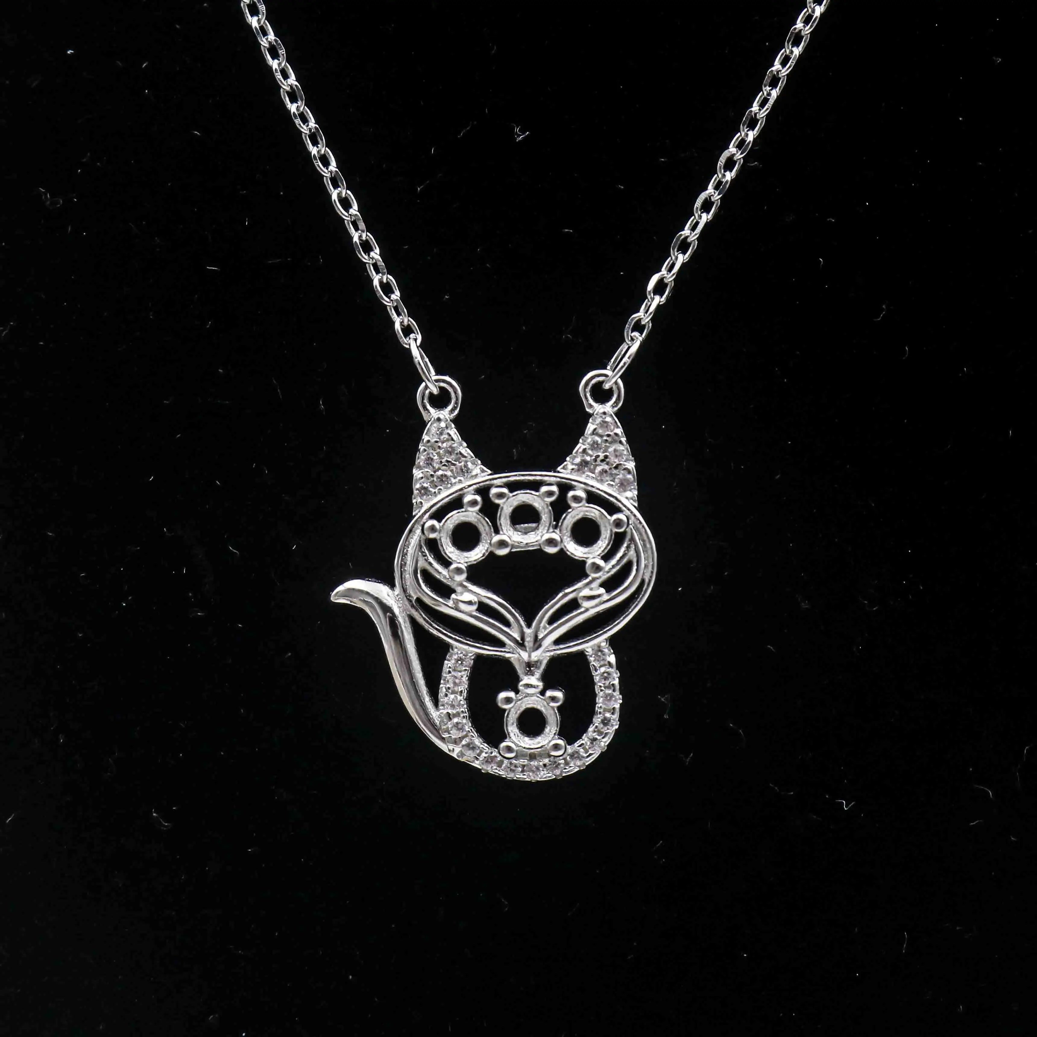 Sterling Silver 3*3mm Semi Mount Necklace Empty Support Blank Claw Setting S925 Base Holder Without Center Stone for DIY Inlay
