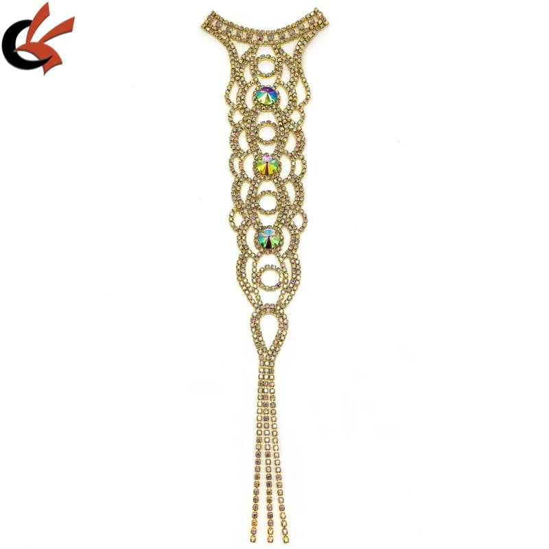10*39cm Length AB Crystals Rhinestone Appliques Tie Carnival Costume Chest Decoration Crystals Appliques
