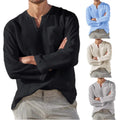 2024 New Wholesale Casual Linen Cotton T Shirt Men Long Sleeve Cotton Linen Shirt V Neck Men T Shirt
