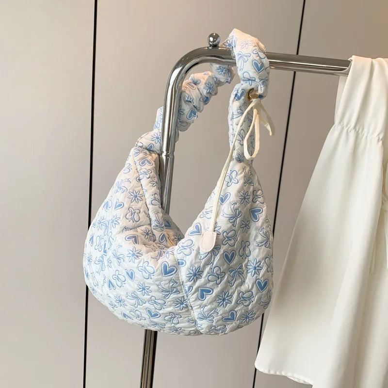 Sweet Floral Large Capacity Women's Shoulder Bags Pleated Design Ladies Messenger Bag Versatile Cute Female Hobos Handbags