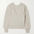 New Arrival Women's Breathable Long Sleeve Solid V-Neck Cashmere Sweater 220g Loose Flat Knitted Casual Style for Spring Season