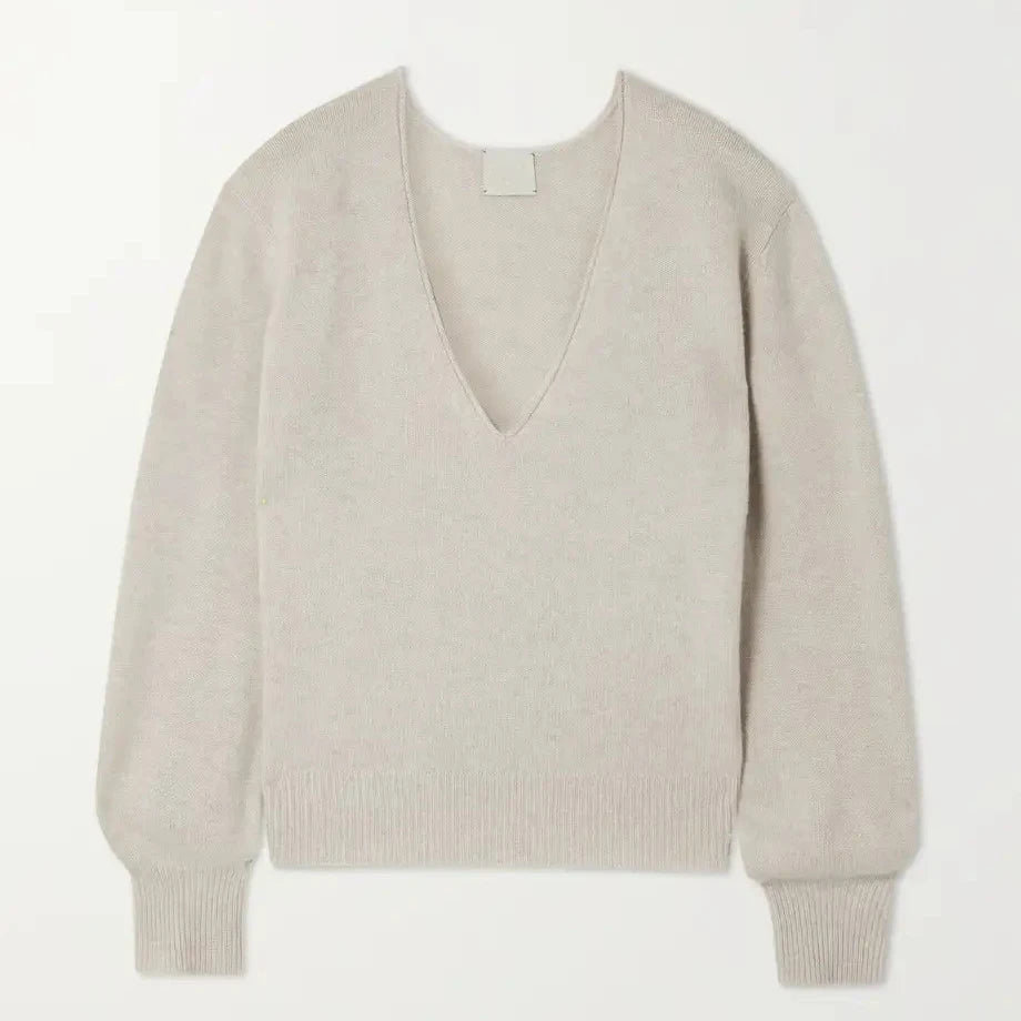 New Arrival Women's Breathable Long Sleeve Solid V-Neck Cashmere Sweater 220g Loose Flat Knitted Casual Style for Spring Season