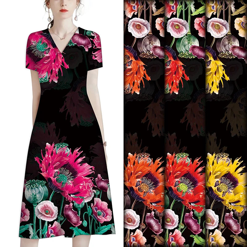 Rayon Custom Fabric New Design 100% Viscose Chrysanthemum Printed Fabric for Mexican-Style Clothing