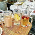 Clear Glass Water with Handle Summer Juice Drink Cup Glass Tea Cup Milk Tumbler Mug with Lid