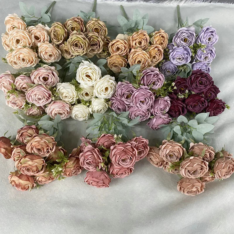 2022 New Wedding Flowers Arrangement Artificial Rose Bouquet 9 Head Wholesale