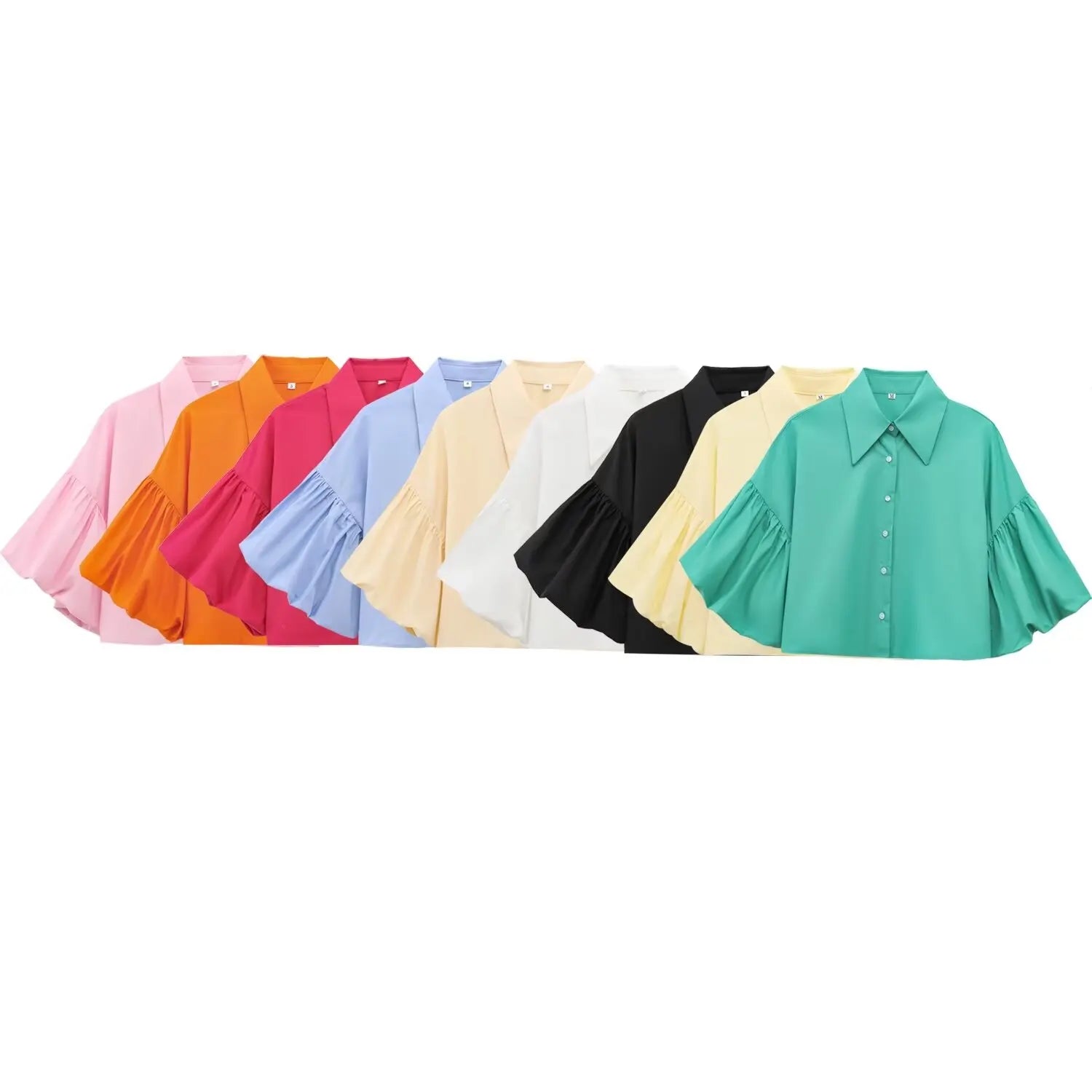 ZATRHMBM Spring and Autumn Women's Wear 2025 New Fashion Five-point Puff Sleeve Shirt Retro Lapel Short Ladies Casual Shirt