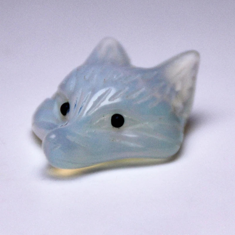 Huiying 23*33mm Multiple Carved Gemstone Animal Sculpture Opalite Stone Carving Animal Fox Head Statue Crafts