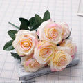 M175 New Arrival Wedding 7 Head Red Pink White Artificial Silk Roses Bouquet for Sale