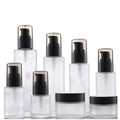 Wholesale 20ml-100ml Frosted Glass Lotion Pump Bottles Flat Shoulders Cosmetic Container for Face Cream Carton Packing