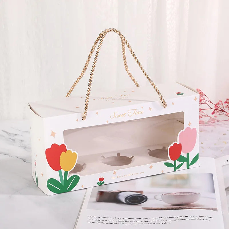 Custom Cupcake  Packaging Boxes 3 Hole clear Transparent Cupcake Bouquet Box and Packaging