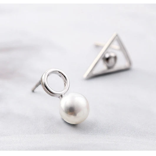 New Hot Fashion 925 Sterling Silver Triangular Pearl Temperament Earrings for Women Girls Gift Fashion Statement Jewelry
