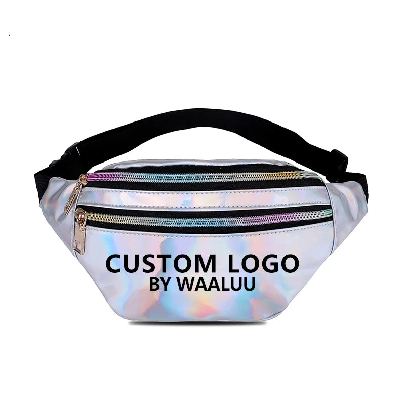 WAALUU Custom Fashion Holographic Leather Waist Bag Designer Custom Waist Bag Waterproof Women Fanny Pack Waist Bag