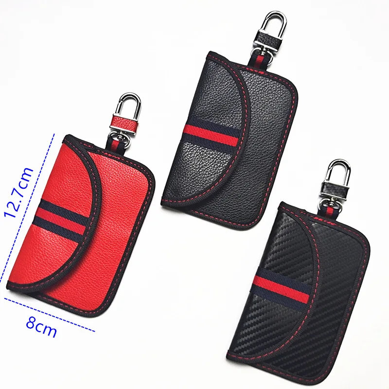 Wholesale Key Fob Protector Holder Carbon Fiber Leather RFID Car Key Signal Blocker Case Car Theft Pouch Faraday Bag for Car Key