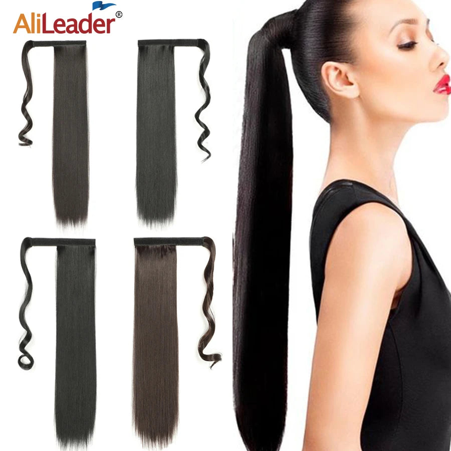 22 Inch Curly Straight Clip in Ponytail Hair Extensions Wrap Around Ponytail Synthetic Hair Pony Tail Hairpieces for Daily Wear