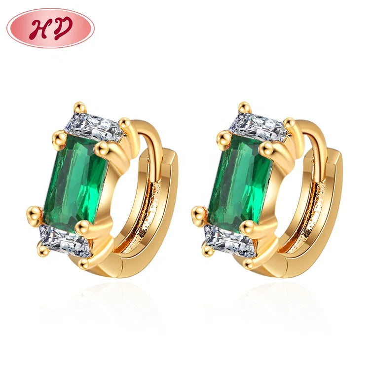 Jewelry Supplier Wholesale Classic Green Zircon 18k Laminated Gold Wholesale Women Earring Huggie Jewelry for Party