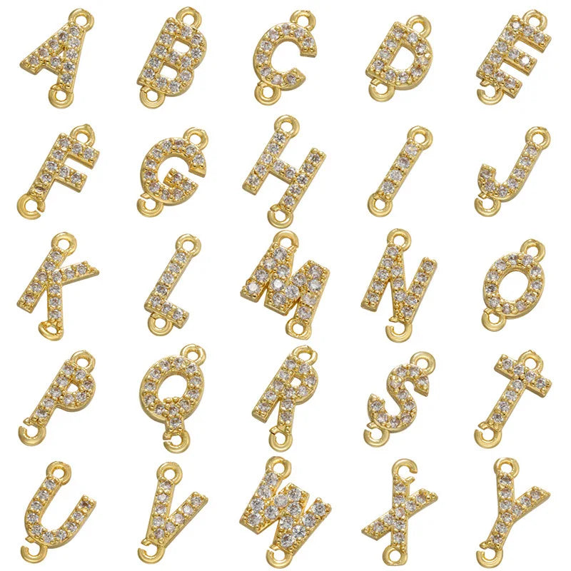 Wholesale Gold Plated Zircon A-Z L0etter Charm Brass Initial Letter Connector for Name Necklace Pendant DIY Jewelry