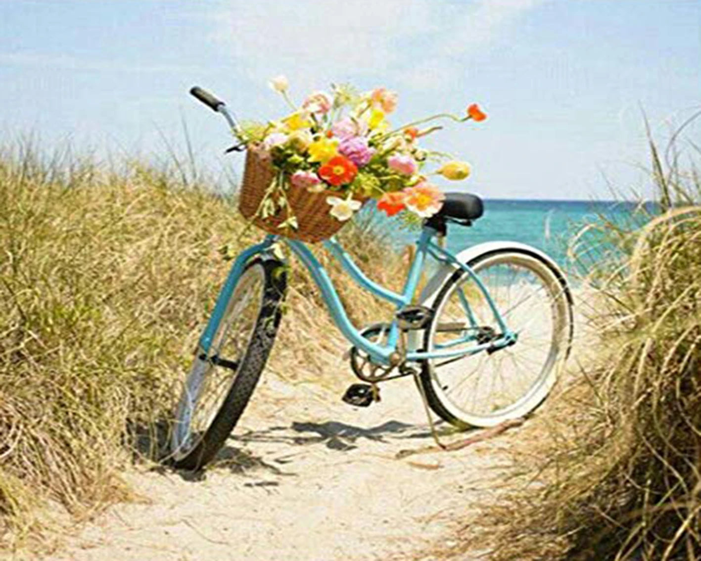 For CHENISTORY 997719 Custom Linen Photo Design Bike Flowers Canvas Painting Kit DIY Paint by Numbers