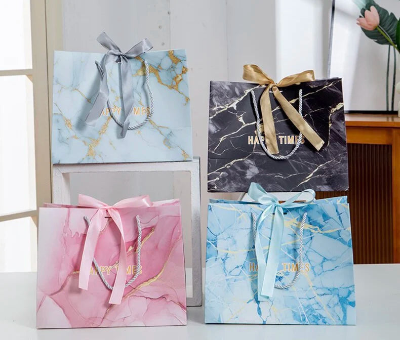 Luxurious Style Marble Pattern Printing Shopping Paper Bag Party Gift Packaging Bag