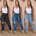Wholesale Stretch Blue Denim Pants Fashion Ripped Jeans for Women