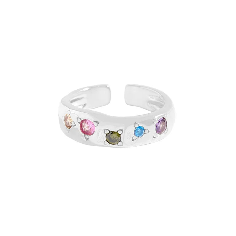 925 Silver Women's Ring with Color Zircon Gold Plating Trendy Bezel Setting for Anniversary Wedding & Party Jewelry