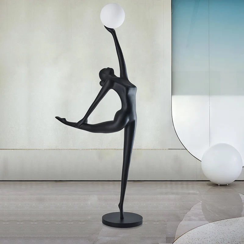 Custom Indoor Luxury Modern Abstract Fiberglass Resin Human Sculpture Floor Lamp