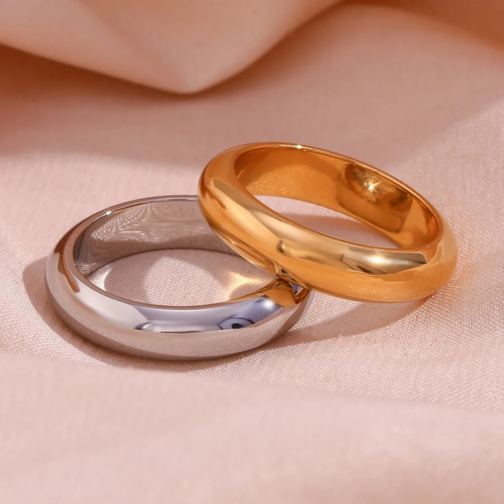 Hot Sell Fashion Simplicity Versatile Ring Waterproof Stainless Steel Plated 18K Gold Thick Ring Jewelry
