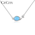 CZCITY Blue Opal Dolphin Pendant Necklace 925 Sterling Silver Link Chain Necklace Jewelry Women
