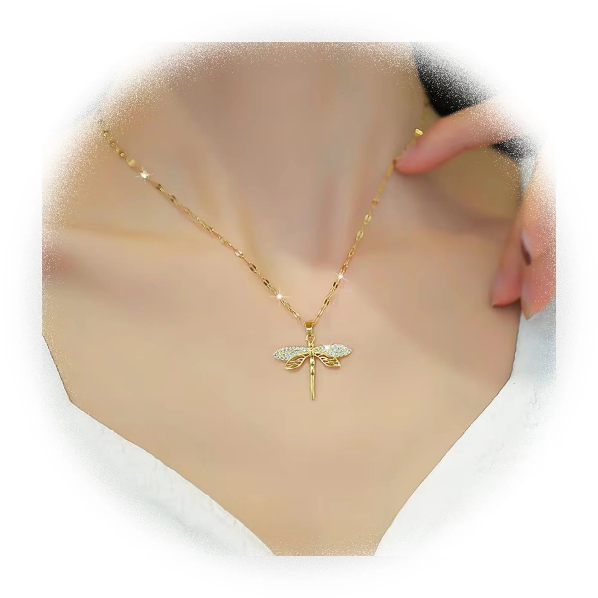 GT Fashion 18K Gold Plated Stainless Steel Hollow Dragonfly Necklace for Dragonfly Lovers