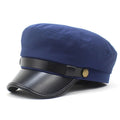 2022 Fashion Newsboy Hat Octagonal Cap Leather Brim Baker Boy Beret Flat Cap Navy Hats