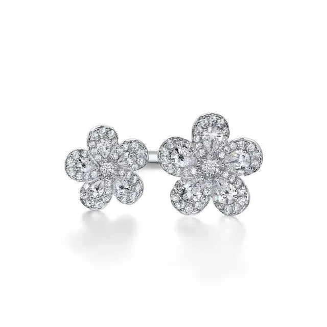 925 Sterling Silver Flower Open Ring for Women