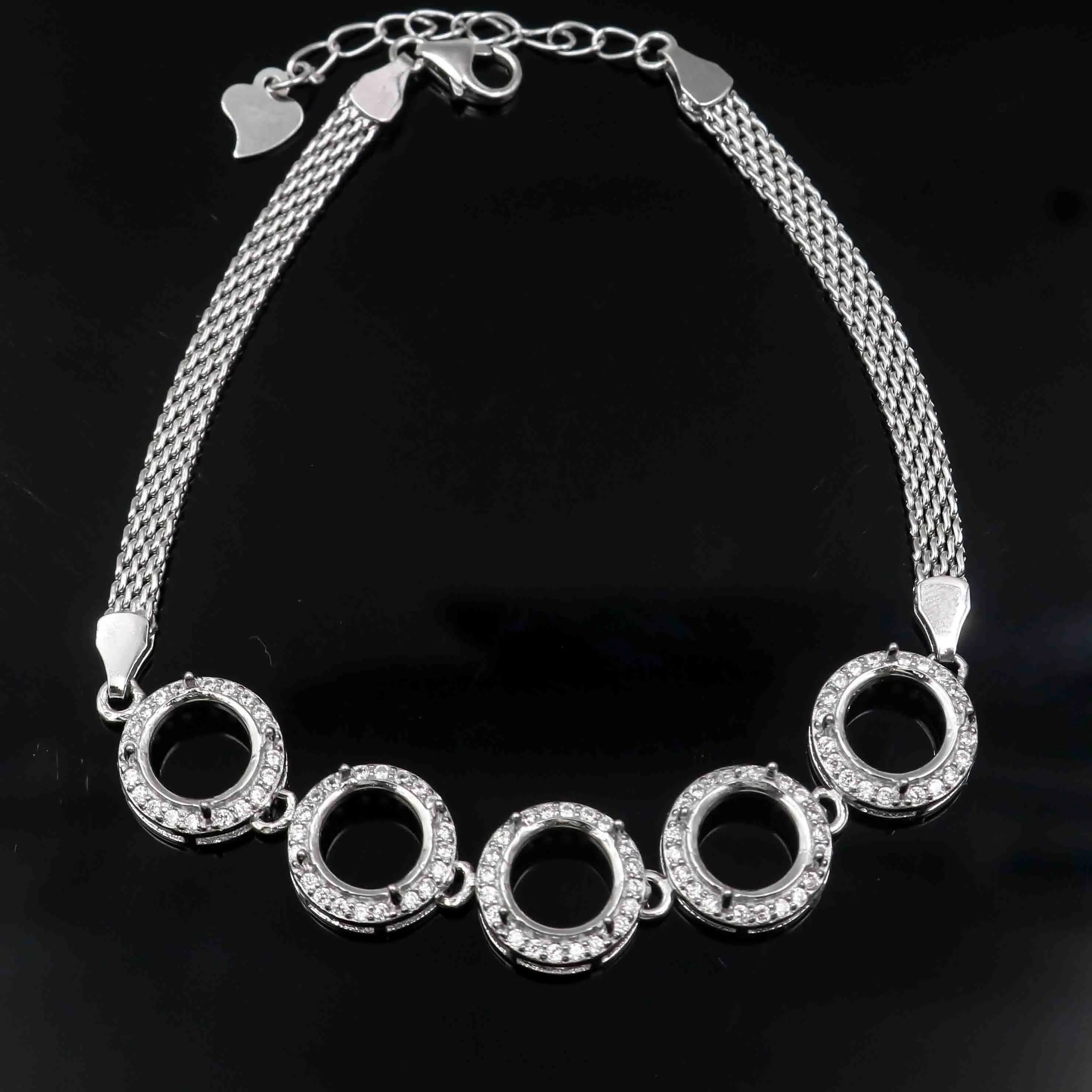 Sterling Silver 7*7mm Semi Mount Bracelet Empty Support Blank Claw Setting S925 Mountain Base Holder Without Stone for Inlay DIY