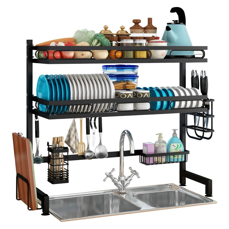Kitchen Organizer Shelf Sink Drying Black Storage Shelves 2 Tier Sturdy Stainless Steel Space Save Dish Rack for Counter Storage