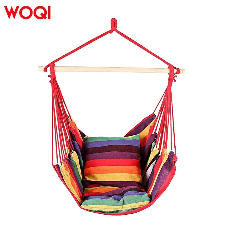 WOQI Portable Single Cotton Hammock for Camping Travel Lightweight with Nylon Bags Comfortable Chair